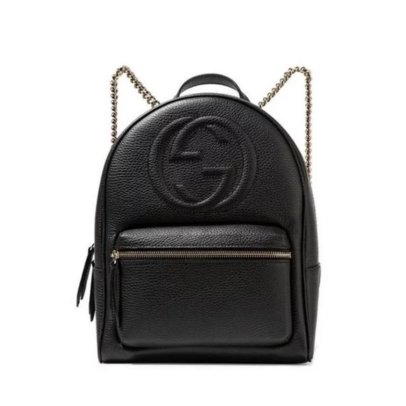 Gucci Soho GG Logo Black Leather Backpack Chain Straps 536192 - Picture 1 of 6